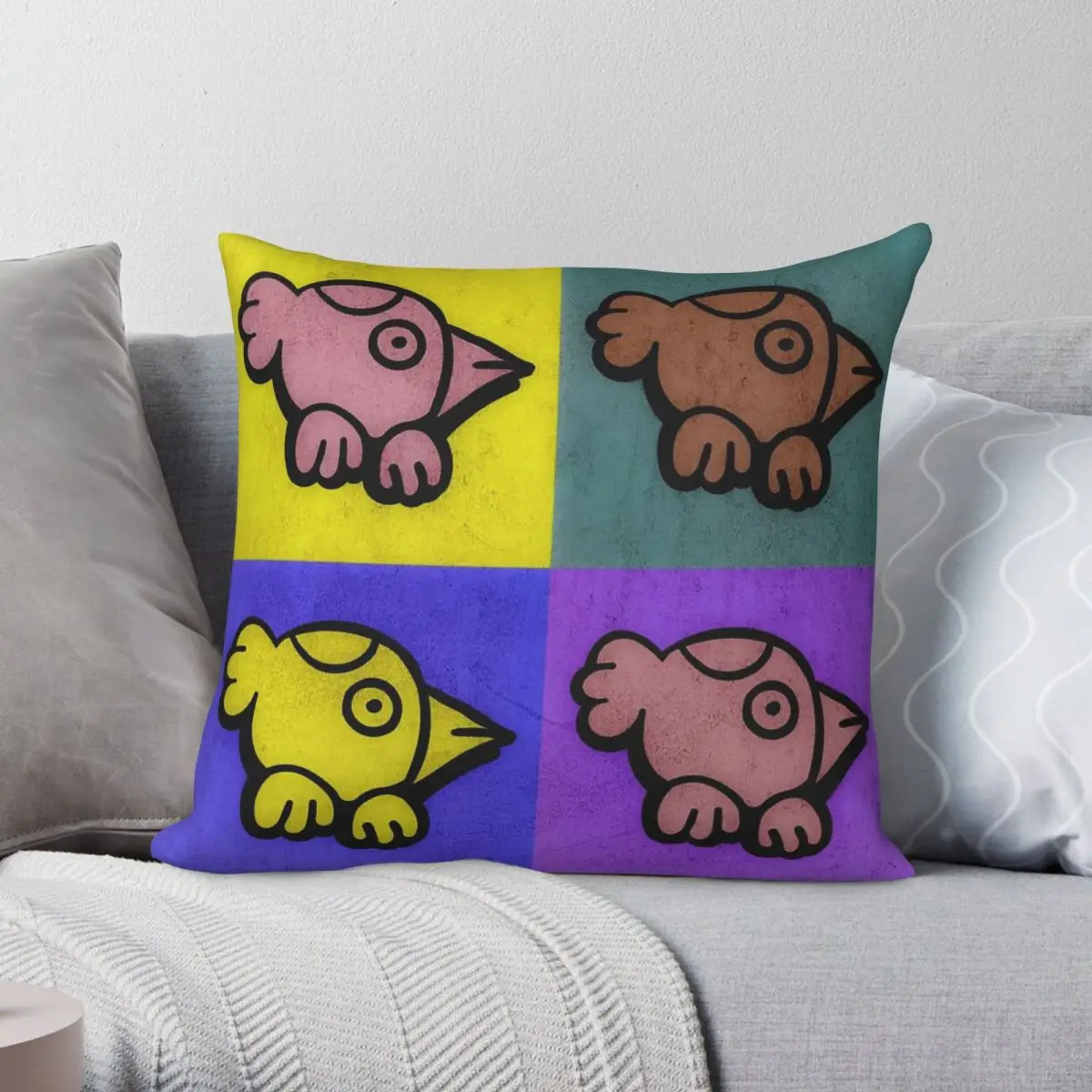 Funda de almohada decorativa con cremallera y estampado de terciopelo y lino de poliéster Pam The Bird Pop