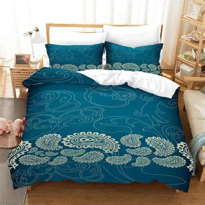 Paisley Duvet Cover Western Boho Floral Bedding Set Vintage Exotic Comforter Cover for Boys Girls Bedroom Decor Tribal Bed Cover