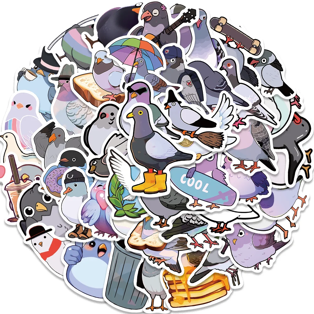 50pcs Lovely Cartoon Pigeon Dove Animal Stickers for Envelope Computer Diary Guitar Phone Case Scrapbook Waterproof DIY Decal