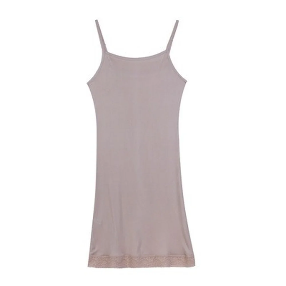 Camisón de seda de morera Natural para mujer, falda larga y Sexy de encaje con tirantes, forrada con fondo