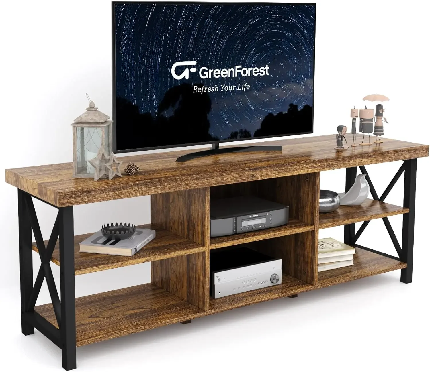 GreenForest TV Stand for TV up to 65 inches,Entertainment Center with 6 Storage Cabinet for Living Room,55 inch Farmhouse Televi