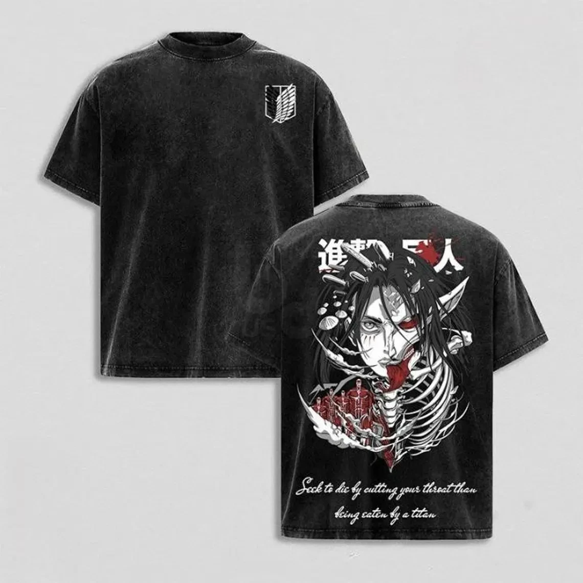 Anime Attack on Titan Vintage Washed Graphic Print T-shirt Men Women Casual Oversized Streetwear Hip Hop Fashion Summer New Tee