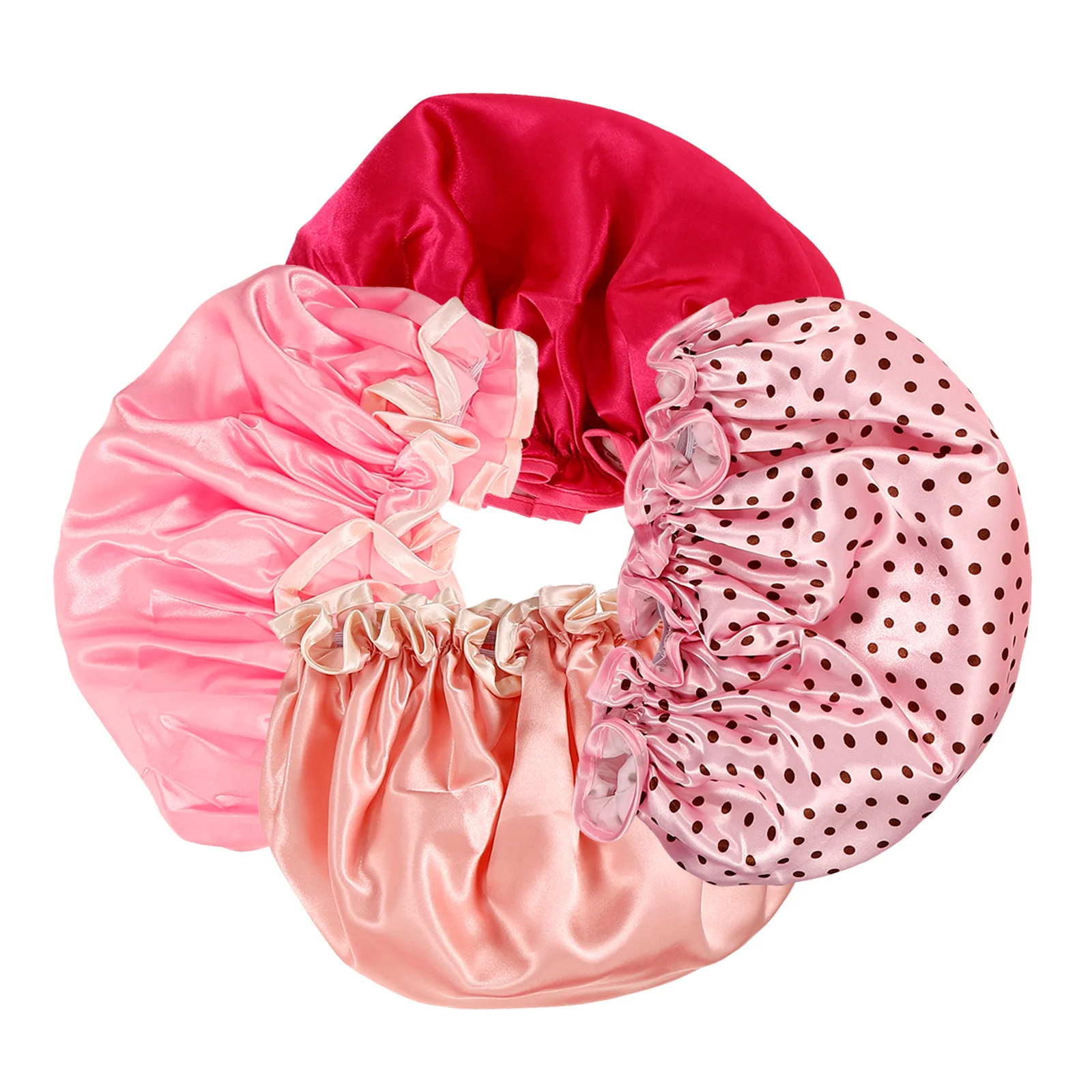 

4pcs Double Layer Waterproof Bath Caps Elastic Hair Caps For Shower Spa Bathing Reusable Soft Foldable Travel Size Lightweight