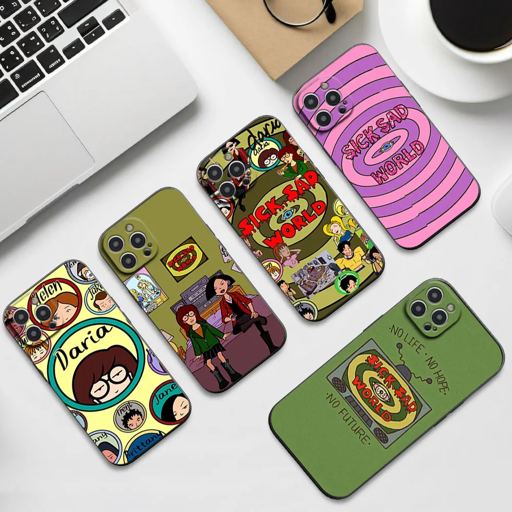 Cartoon D-Daria Phone Case For iPhone 16 11 12 13 14 15 Pro Max Plus Black Soft Shell