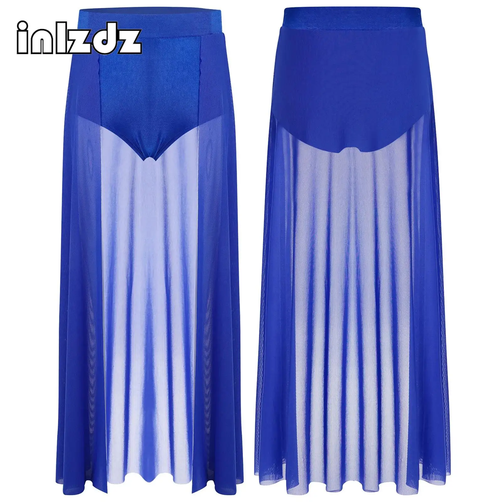 

Kid Girl Open Front Lyrical Dance Skirt Stretchy Built-in Briefs Ankle Length Skirt for Modern Dance Stage Performance Party