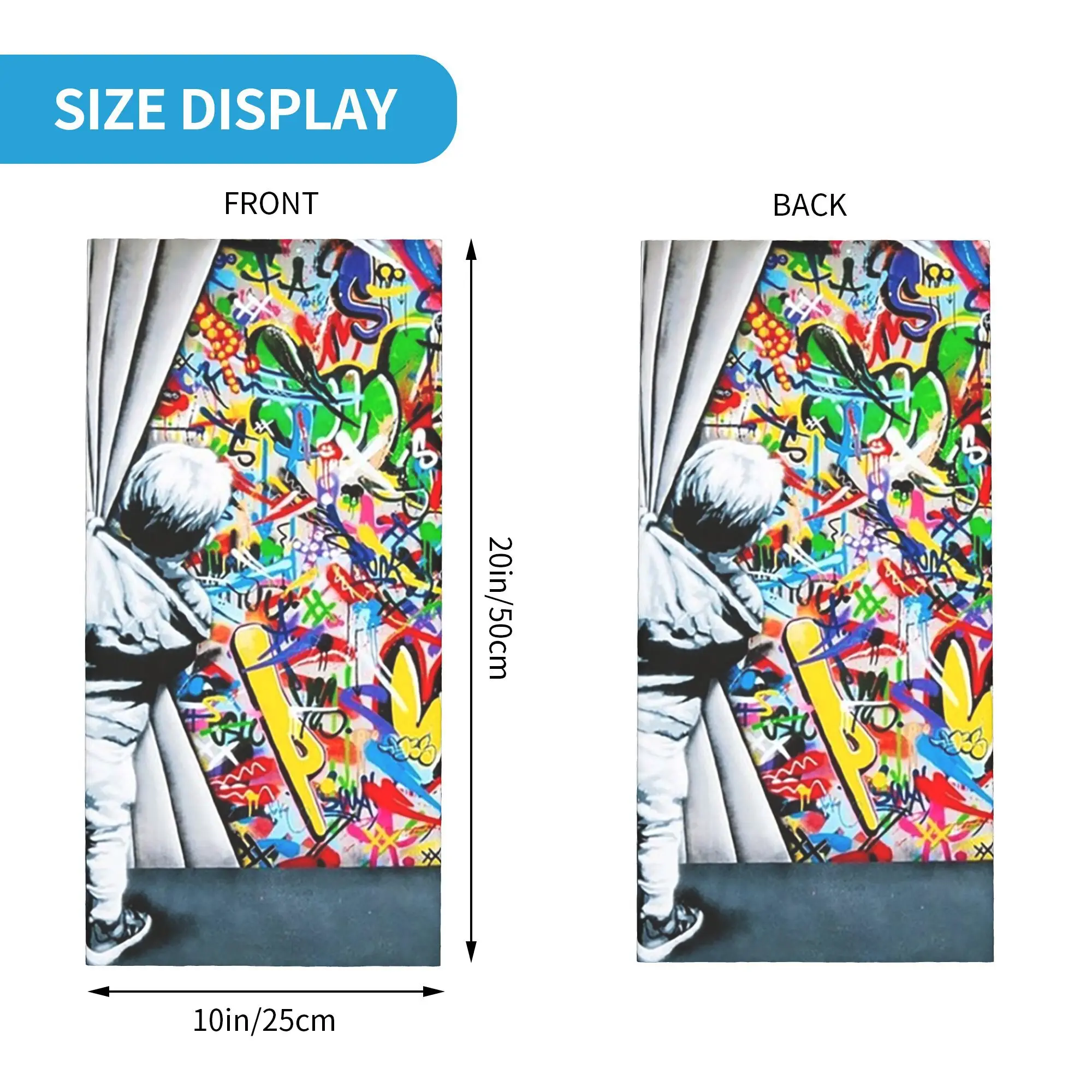 커튼 뒤의 소년 - Banksy Street Art Mural Bandana 넥 커버 프린트 매직 스카프 다용도 발라클라바 하이킹 낚시