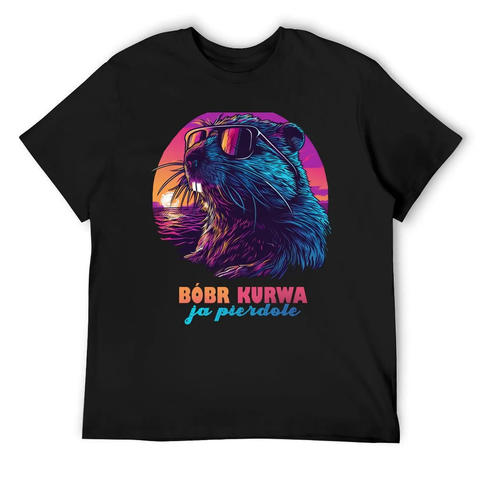 

Synthwave Polish Beaver Meme Ja pierdole Bobr Bober Kurwa T-Shirt tops summer 2025 compression shirt men