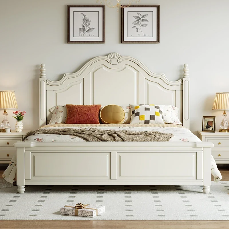 

American solid wood white European princess modern simple double French cream windbed