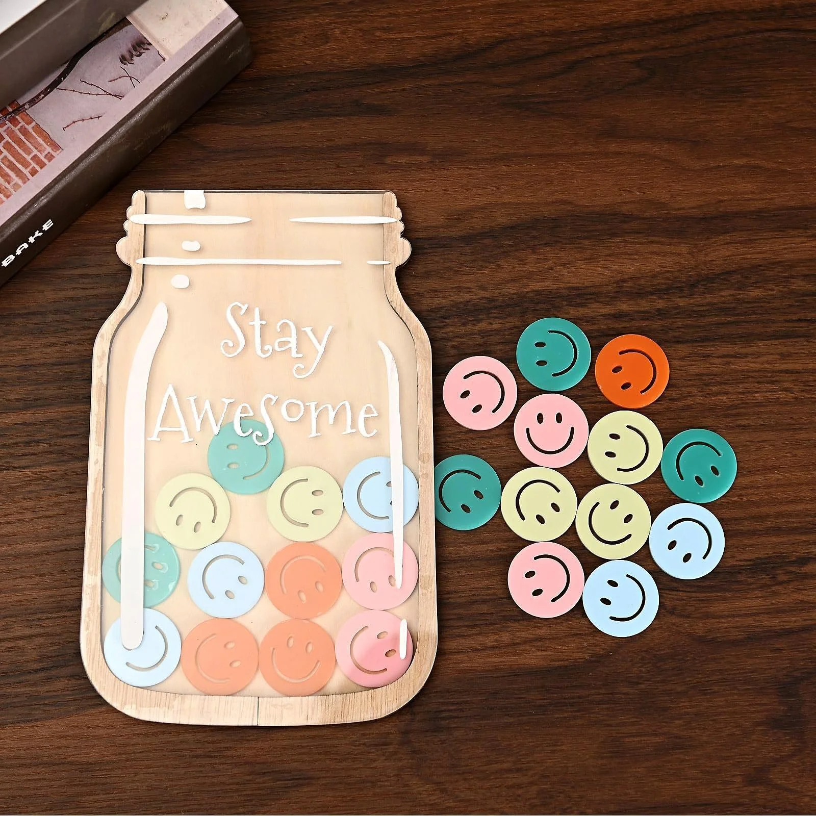 1piece- Back to School Teacher Reward Jar With Magnet smiling face, Classroom with tokens(25pcs), chore chart, gifts for kids