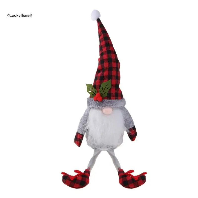 Christmas Decorations Plaid Antlers Handmade Swedish Tomte Gnomes Scandinavian Santa Elf Table Ornaments Holiday Decor Gift 11UA