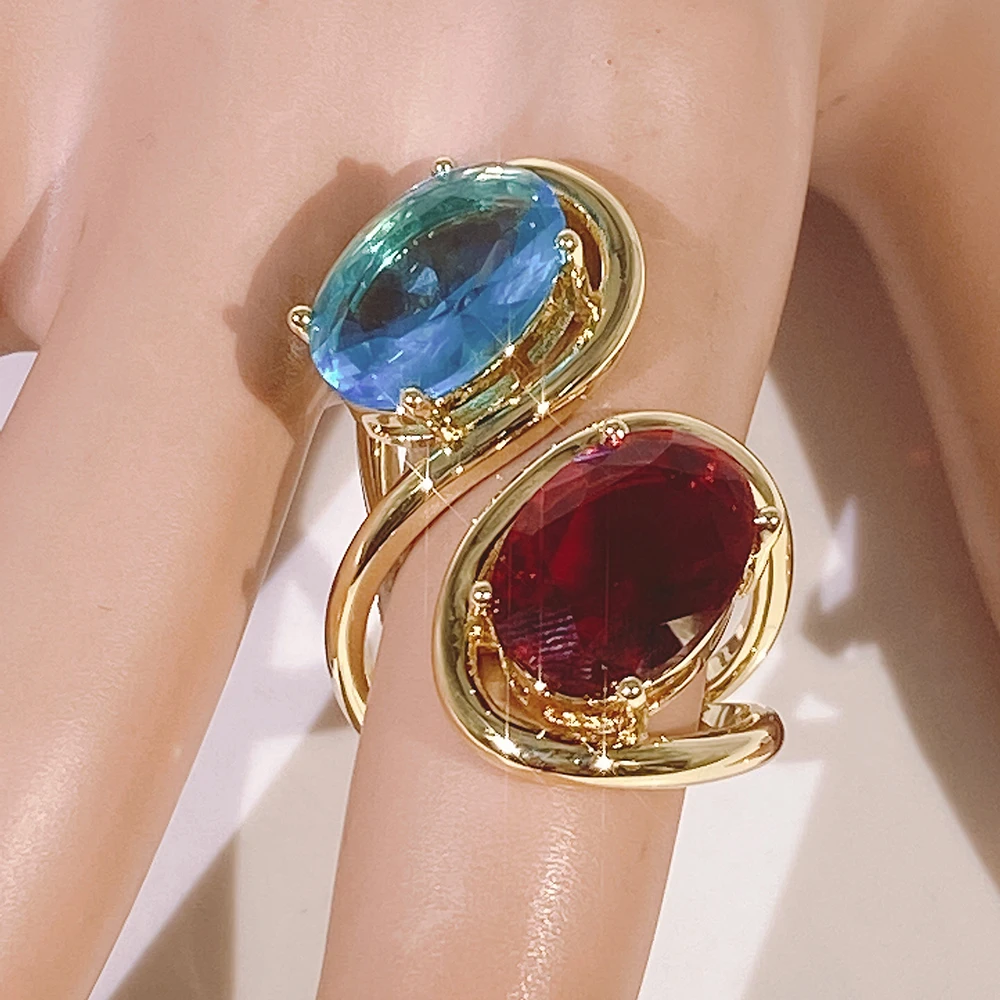 2023 Newest Party Multicolor Rings Accessories 18K Gold Plated Inlaid Color Gem Unique Design Engagement Gifts Free Shipping