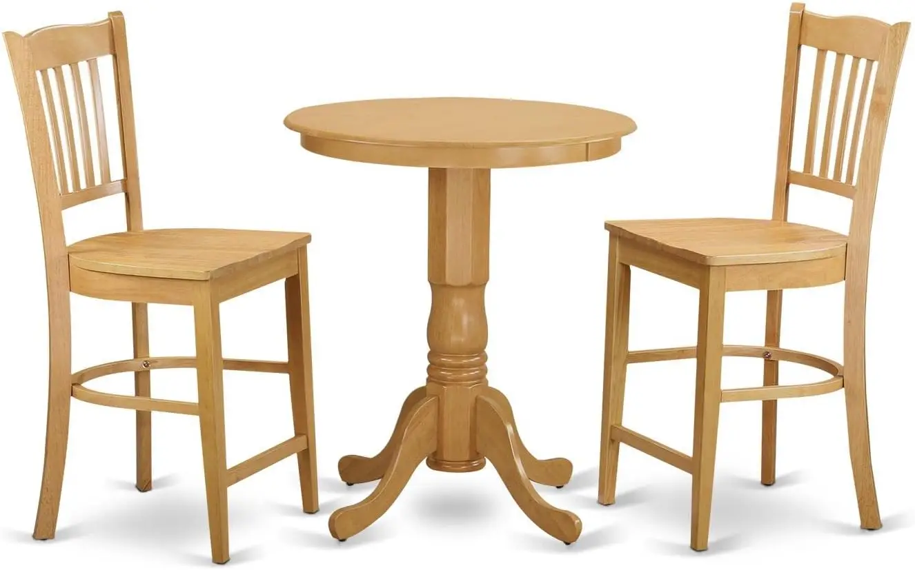 

East West Furniture Edgr3-Oak-W 3 Piece Kitchen Counter Height Dining Table Set Contains A Round Wooden Table With Pedestal And