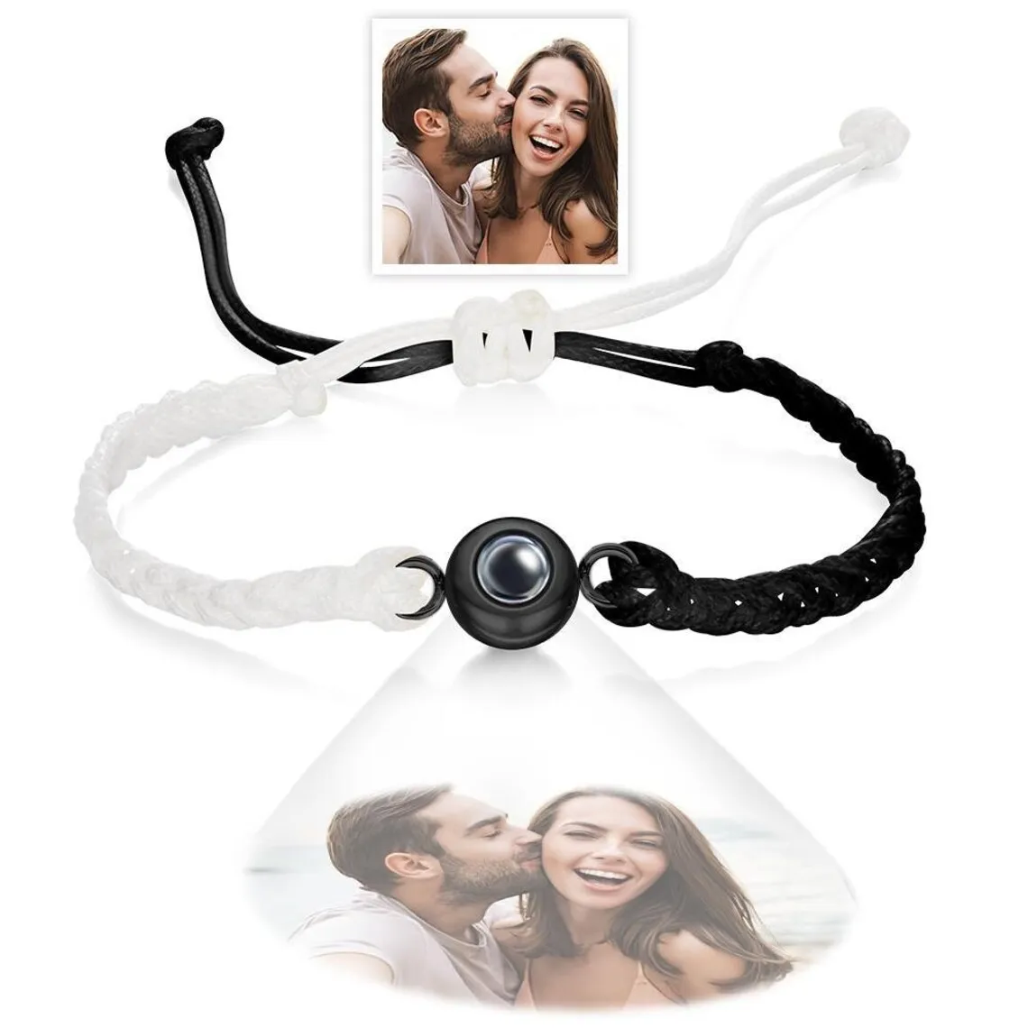 

Personalized Custom Picture Projection Bracelet Black and White Adjustable Custom Bracelet Memorial Valentine's Day Couple Gifts