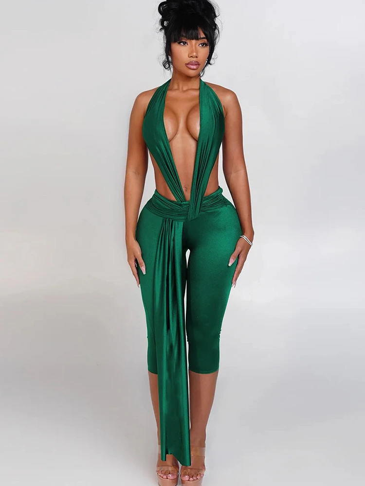 Backless Halter Romper 2026 Women Ribbon Patchwork Sleeveless Elastic Workout Activewear Midnight Activity Slim Playsuits