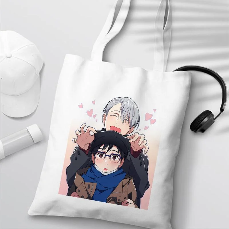 Bolso de compras Kawaii Yuri On Ice BL Yaoi, bolso de mano de Anime Manga, bolsos de compras, bolsos de hombro, bolso de lona elegante para mujer