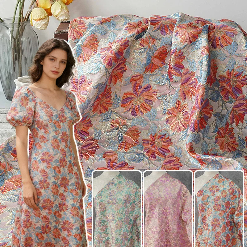 

Ткань жаккардовая с рельефным цветочным узором в стиле ретро, 100x140 см, потрясающий цветочный дизайн, ткань из окрашенной пряжи для пошива одежды и платьев