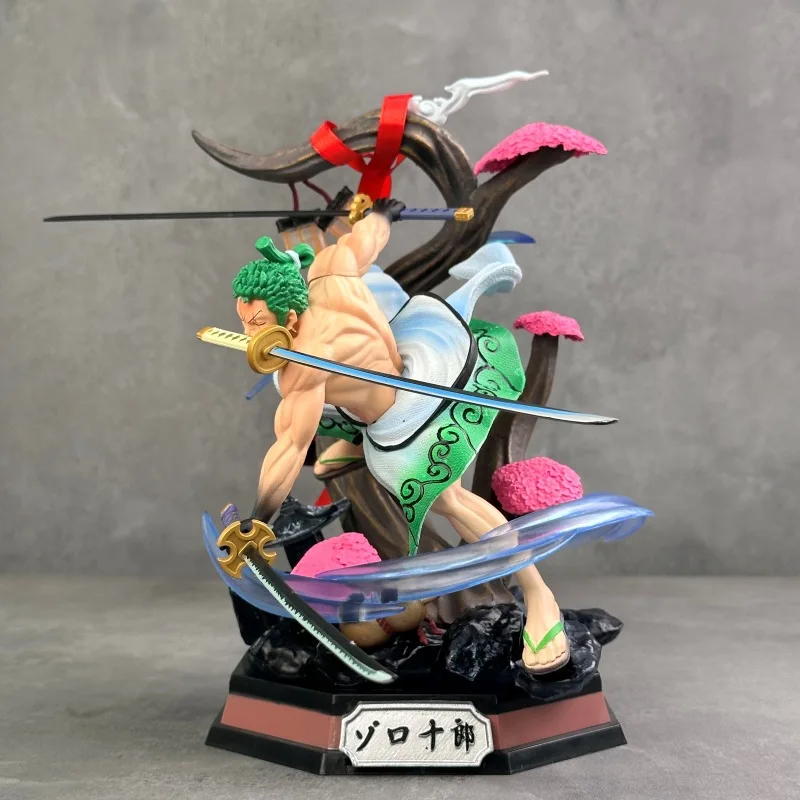 Pirata samurai tigre gk anime wano country samurai três espadas estilo led figura de luz estátua modelo cor cheia spray limitado