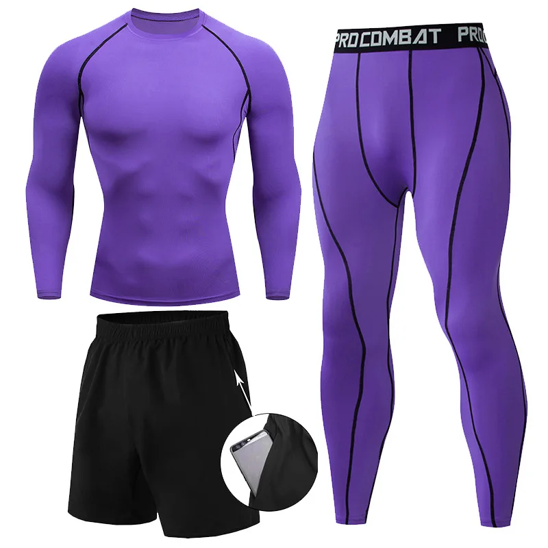 3pcs Men\'s Compression Sportswear Suit GYM Tight Sports Yoga Sets Workout Jogging  Fitness Clothing Tracksuit Pants Sporting