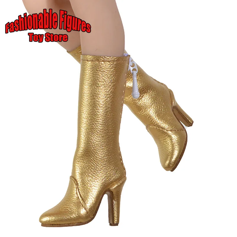 Piedi grandi 1/6 Soldato femminile Scarpe medie alte Zip Moda Ragazze Stivali lunghi in pelle per 12 "Phicen S28 29 42 43 Action Figure Body