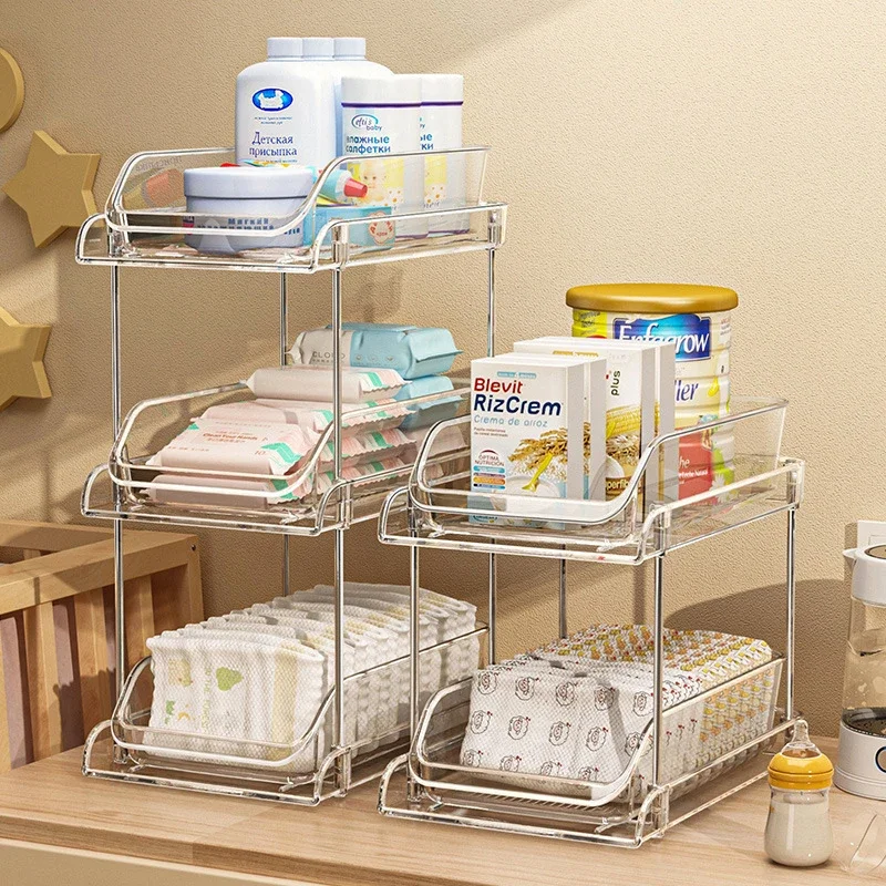 2 Tier Clear Multi-layer Baby Organizer for Nursery Bedside Holds Baby Bottles Diapers Wipes Baby Care Feeding Storage Rack view 3