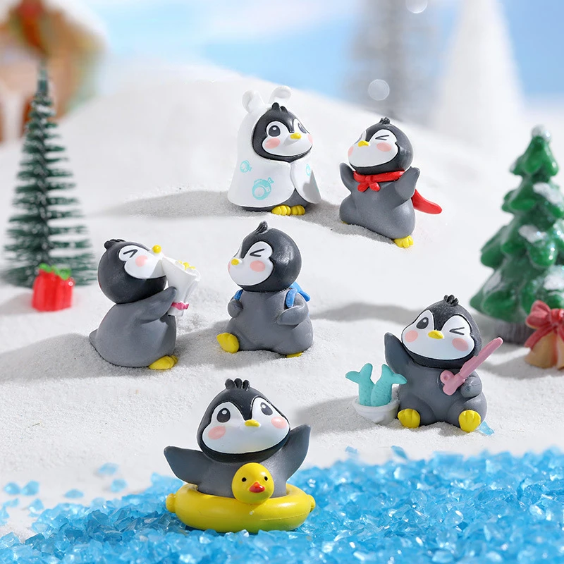 

6pcs/set Mini Winter Penguin Miniature Mini Animal Figurines Fairy Garden Bonsai Doll House Ornaments Garden Decoration Outdoor