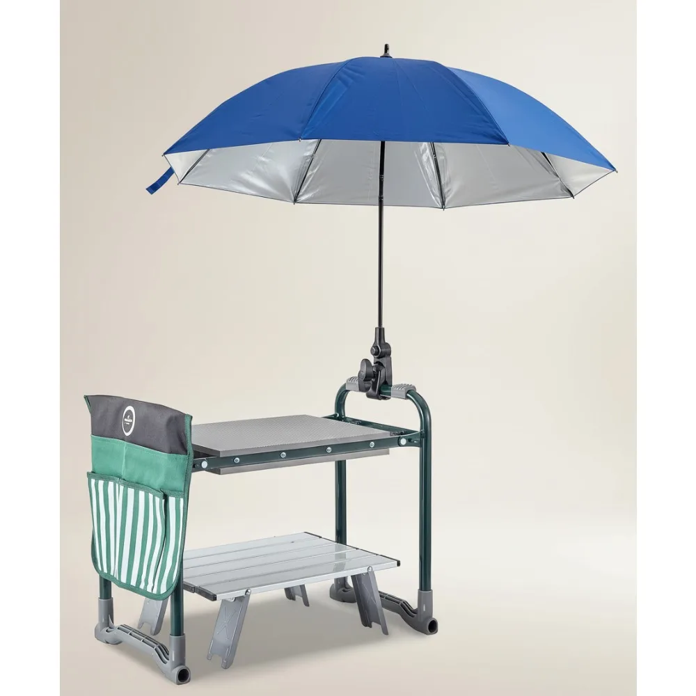 

Garden Kneeler Seat Bench with Sunshade Umbrella, Folding Table & Potting Mat, 330LBS Capacity for Seniors