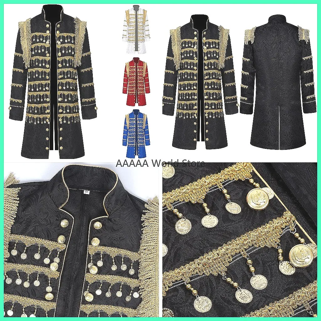 

Men's Gothic Prince Jacket Royal Court Cosplay Costume Rococo Tassel Trench Coat for Performance
