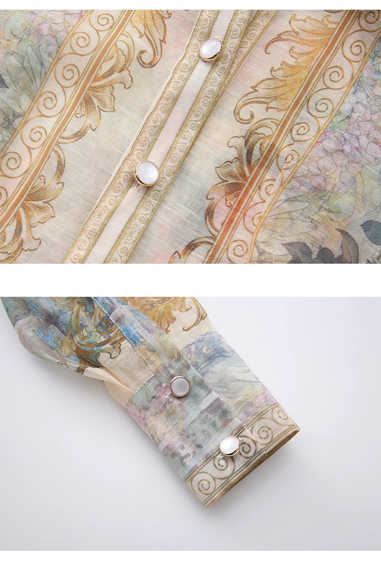 Vintage Baroque Floral Print Shirt Dress for Women's Lapel Elegant Long Sleeve Button Front Vintage A-Line Work Dress with Belt view 6