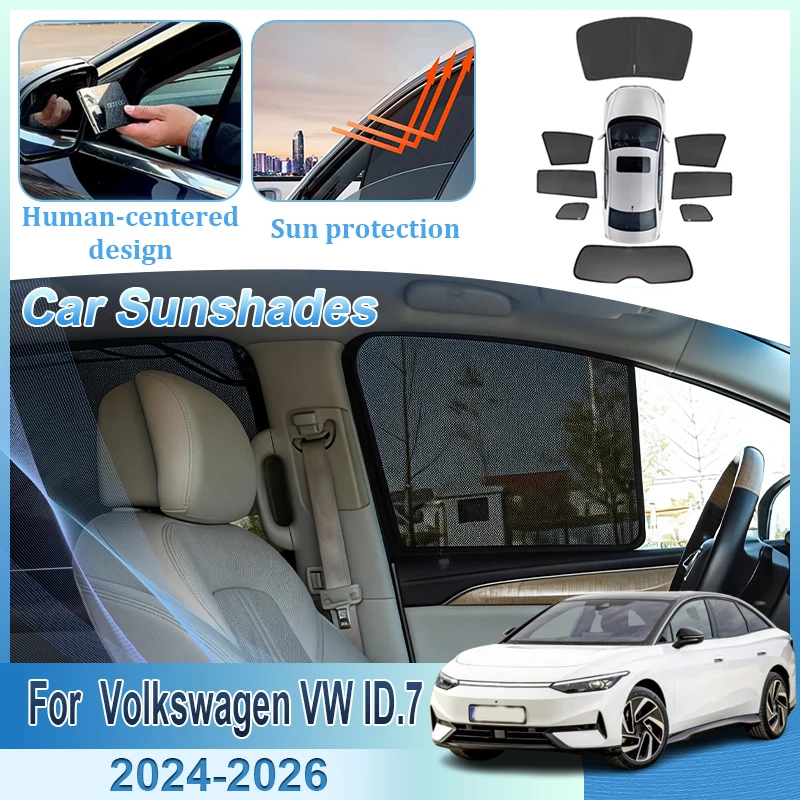 

For Volkswagen VW ID.7 2024 2025 2026 Car Magnetic Mesh Sunshades Window Visors Protection Curtain Shades Cover Auto Accessories
