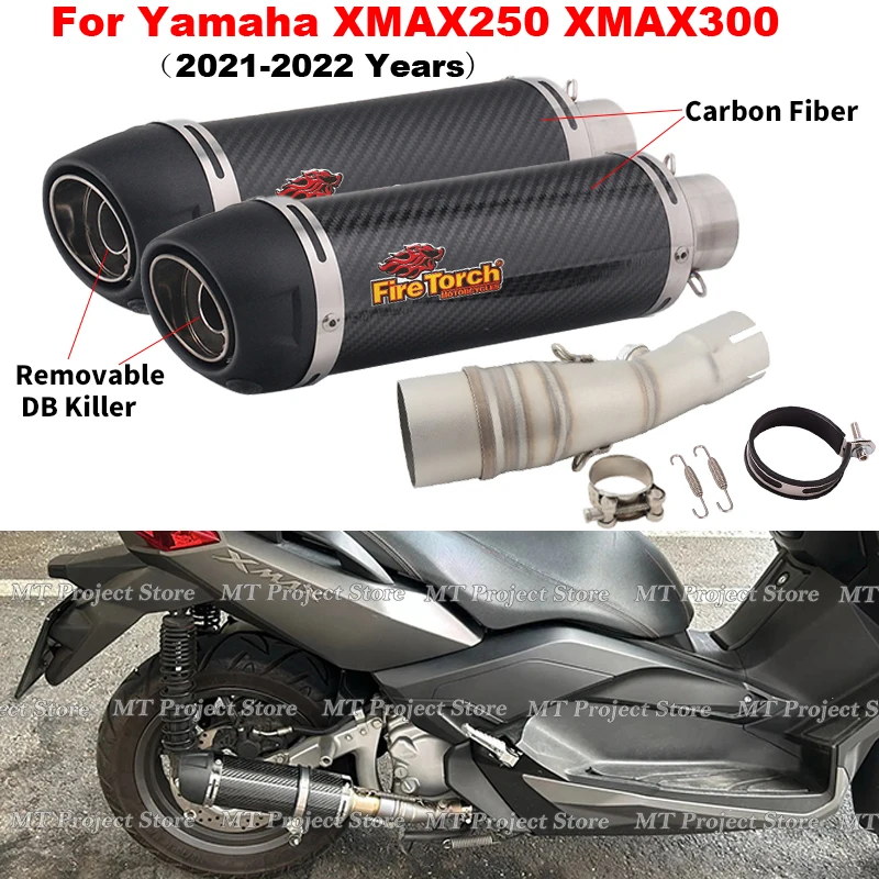 

Slip On For YAMAHA Xmax250 Xmax300 Xmax 250 300 2021 - 2022 Motorcycle Exhaust Escape Middle Link Pipe With Muffler DB Killer ﻿