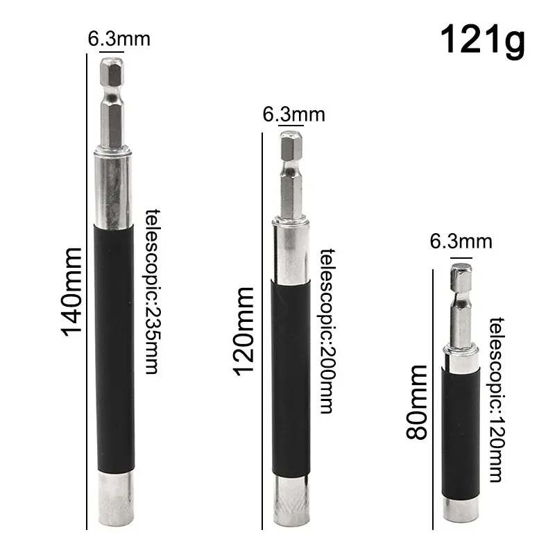 80mm/120mm/140mm 3PC Black Telescopic Extension Rod Extension Rod Hexagonal Handle Joint Sleeve Extension Rod Tool Set