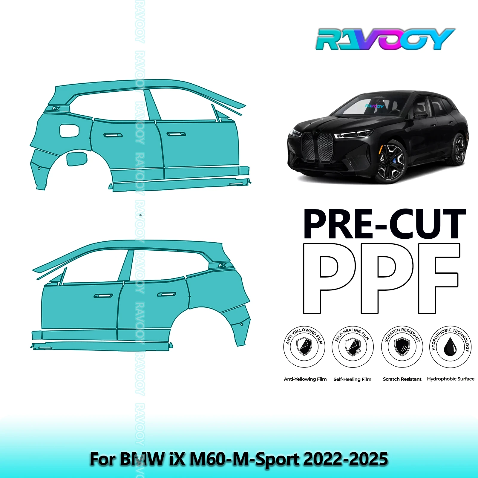 

For BMW iX M60-M-Sport 2022-2025 8.5mil Clear Matte Pre-Cut PPF Door & A/B Pillar Kit TPU Paint Protection Film Set