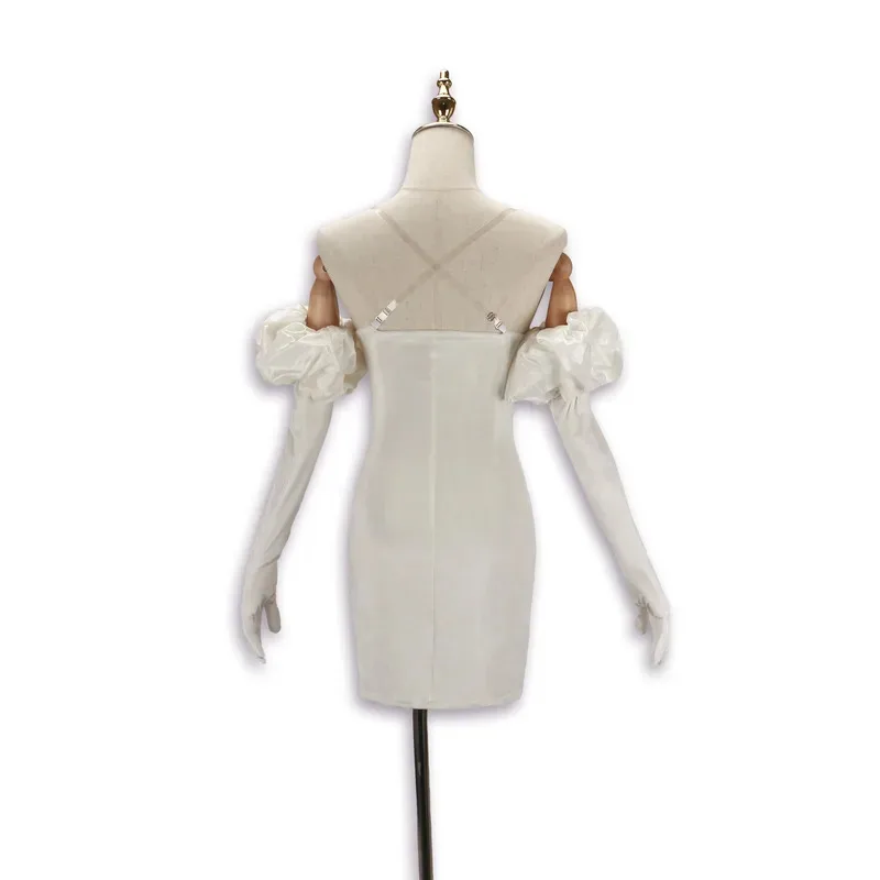 수아 코스프레 의상 가발 애니메이션 외계인 무대 코스프레 의상 마이크 화이트 드레스 귀 스터드 짧은 가발 장갑 정장 할로윈