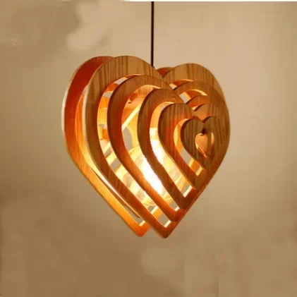 Heart-shaped wood pendant lights romantic light for room Modern wood Water Drop shaded hanging light restaurant decoration