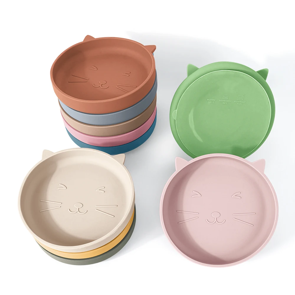 1PC Silicone Baby Dishes Suction Dining Plate Cartoon Cat Shape Baby Plates Eating Training Baby Food Storage Kids Tableware
