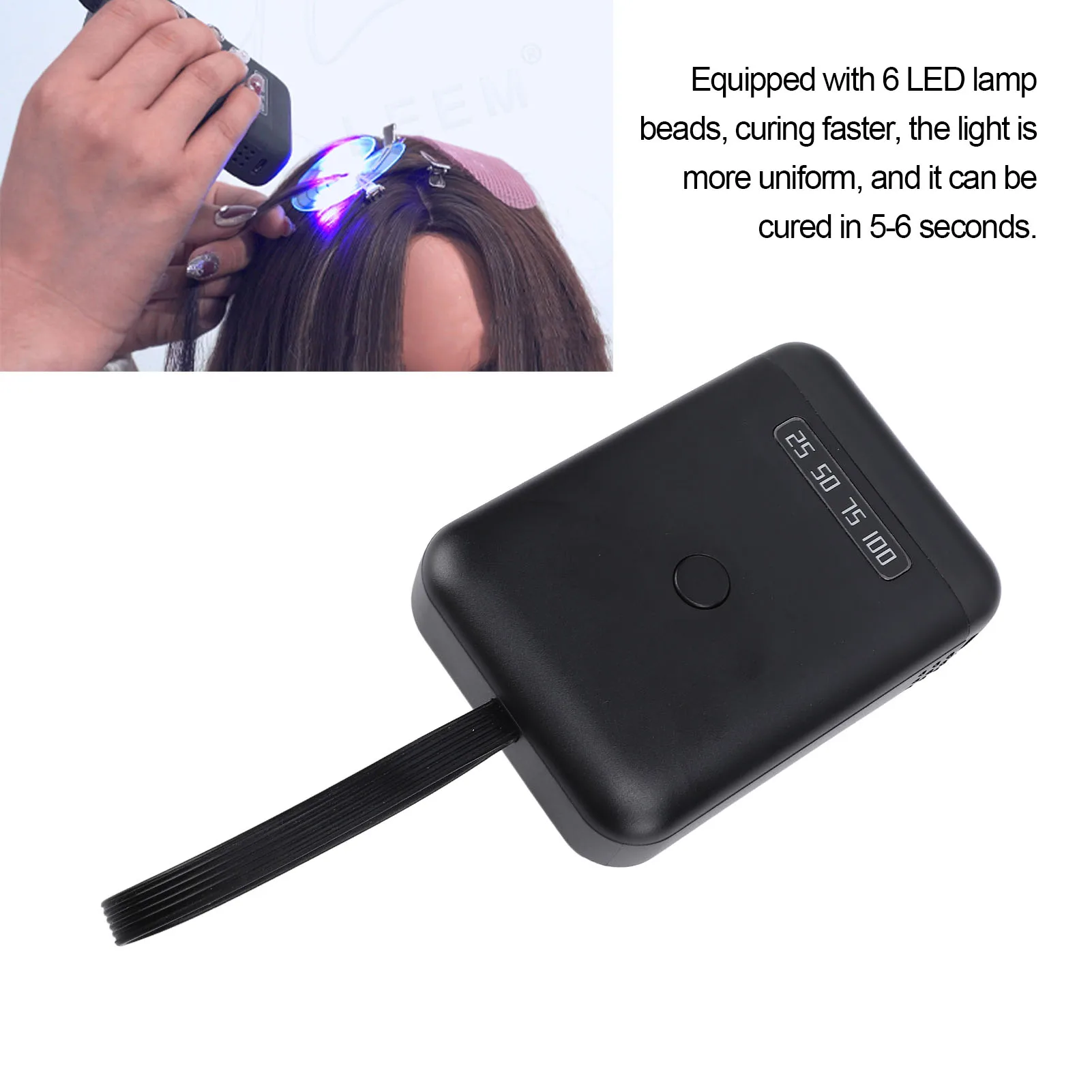 Handheld LED Curing Lamp ABS Silicone Lightweight 405nm Battery Display UV LED Hair Extension Light 18W Rechargeable for Home
