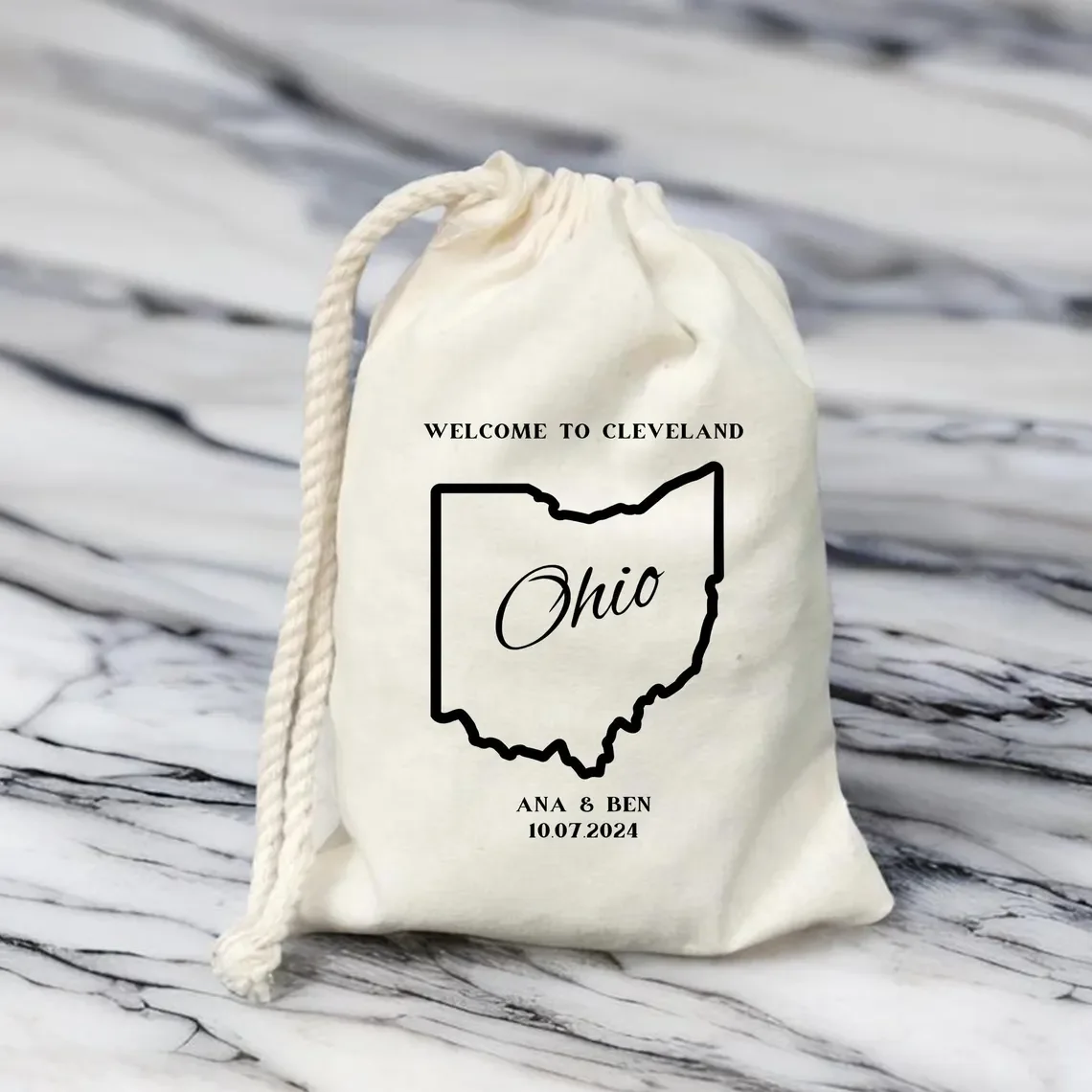 Personalized Welcome To Cleveland Bag, Ohio Destination Wedding Favors, Ohio Country Outline Map Bag, Beach Wedding Party Favor