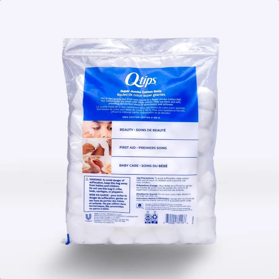 Qtips er Jumbo Cotton Balls for Beauty First Aid and Baby Care 100 Thick Cotton 100 Count Pack of 2