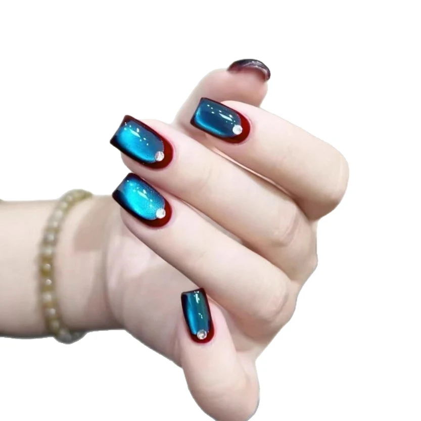 10pcs Short Handmade Brown Blue Cat Eye Press on Nails Full Cover Wearable Reusable Fashion False Nail 2026 Fashion Nail Art 