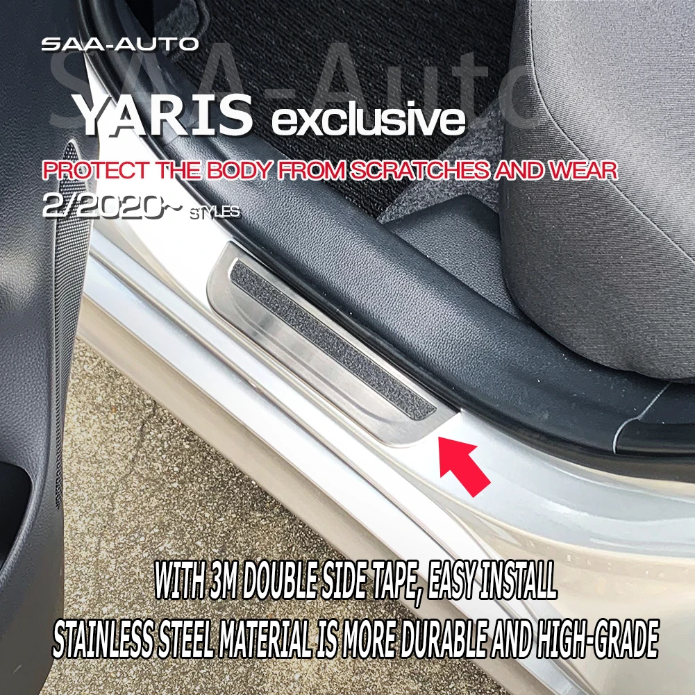 Car Door Sill Protector Door Sill Protector Car Pedal Scuff Plate Guard for TOYOTA YARIS KSP210 MXPA1 MXPH1 2020 Chrome Styling