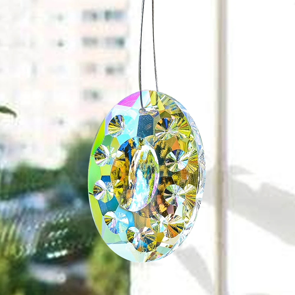 2pcs Donut Oval Faceted Crystal Sun Catcher 48mm Egg Shape K9 Glass Art Pendant Outdoor Yard Balcony Lights Collection Decor