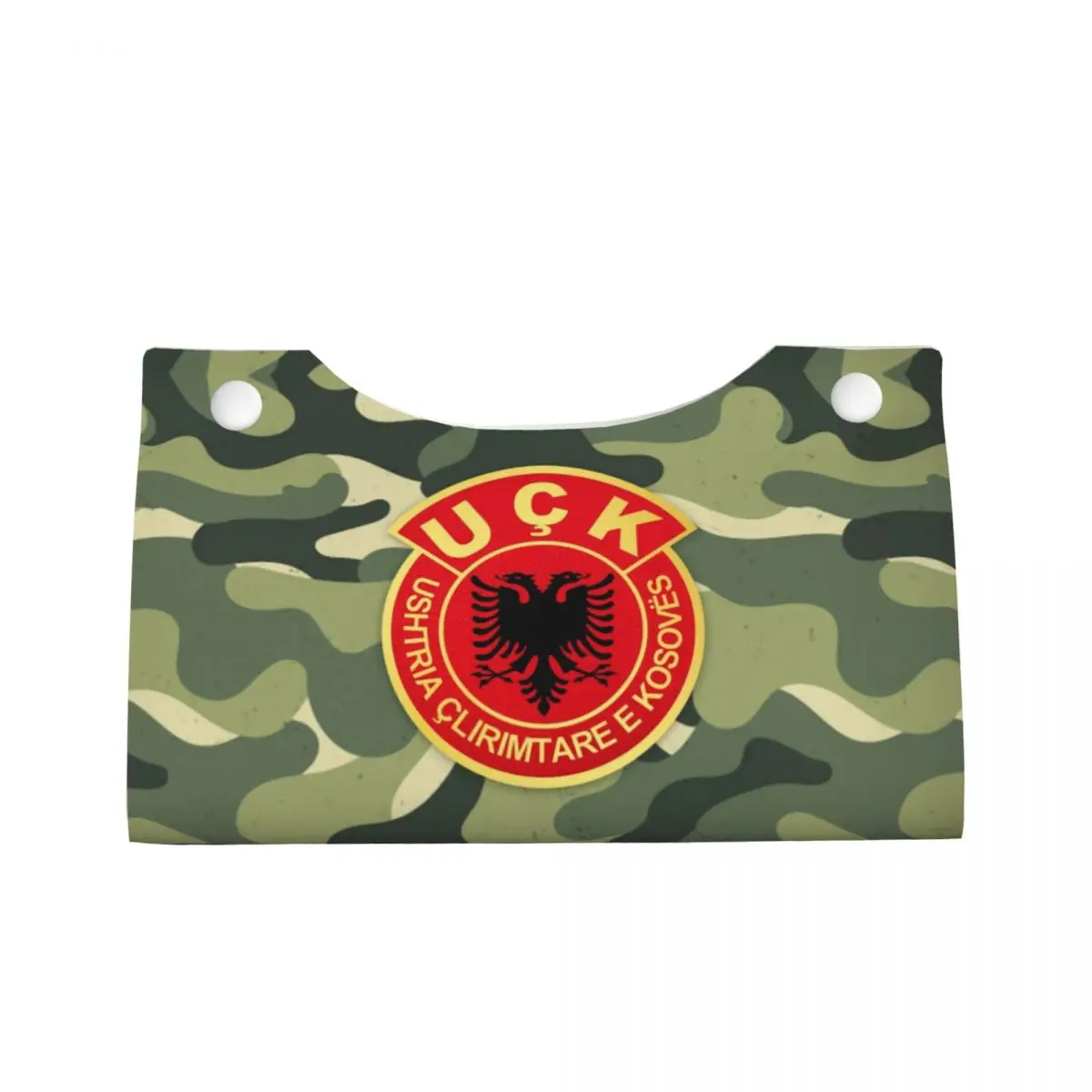 Custom Old Albania Flag UCk Tissue Box Cover Rectangular PU Leather Kosovo Liberation Army Facial Tissue Box Holder for Home