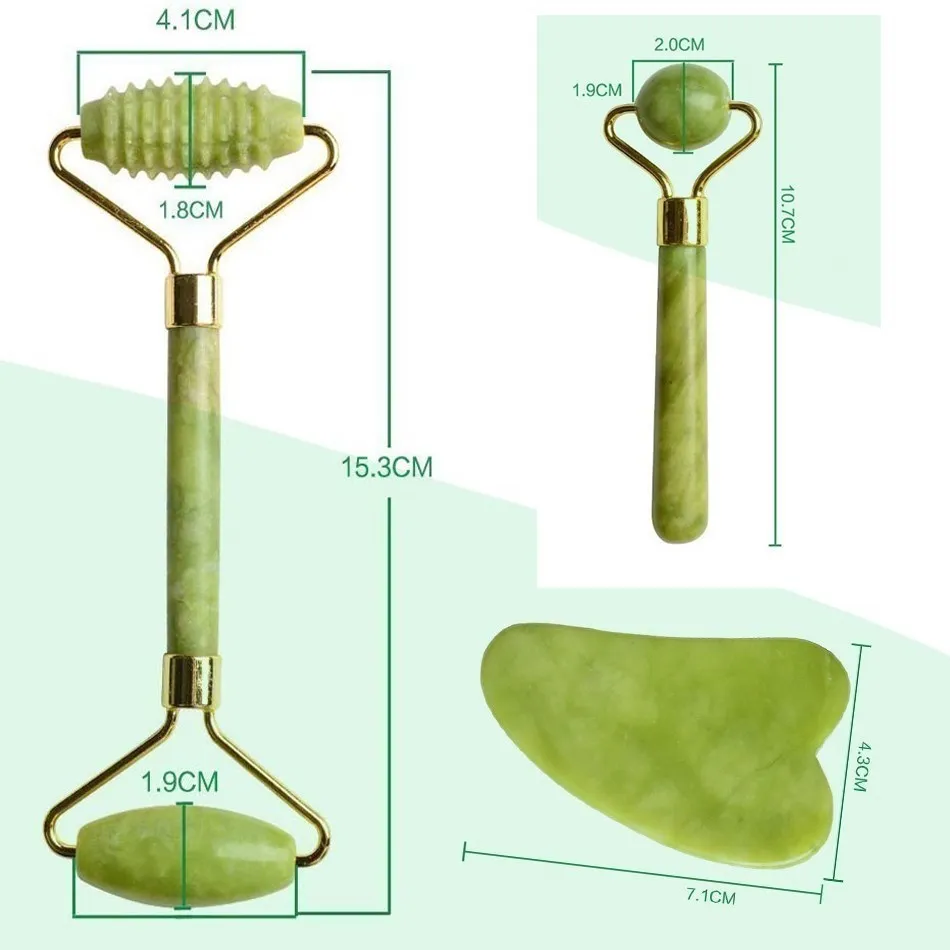 Natural Jade Roller Facial Massage Set Facial Relaxation Slimming Green Jade Spa Skin Care Tool