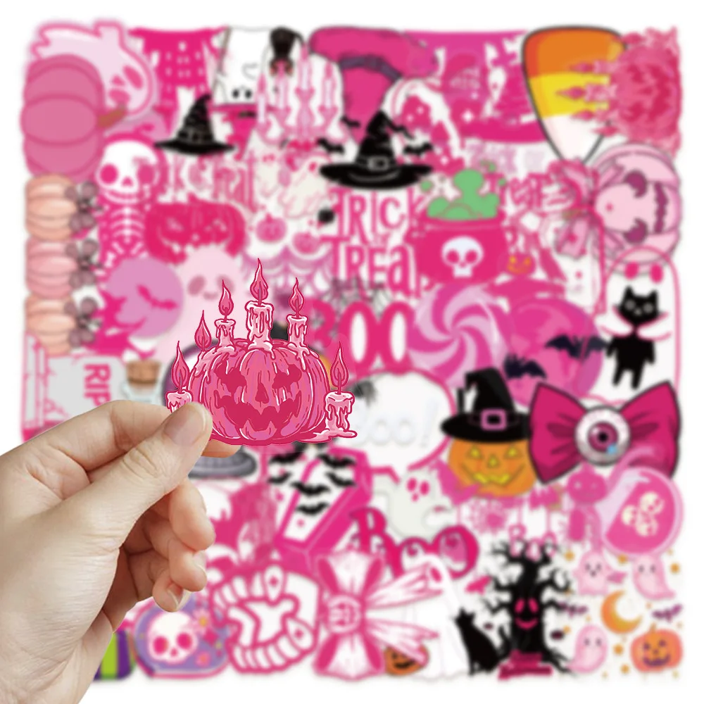 

10/30/50PCS Cute Pink Halloween Transparent PET Sticker DIY Decoration Waterproof Skateboard Notebook Graffiti Toy