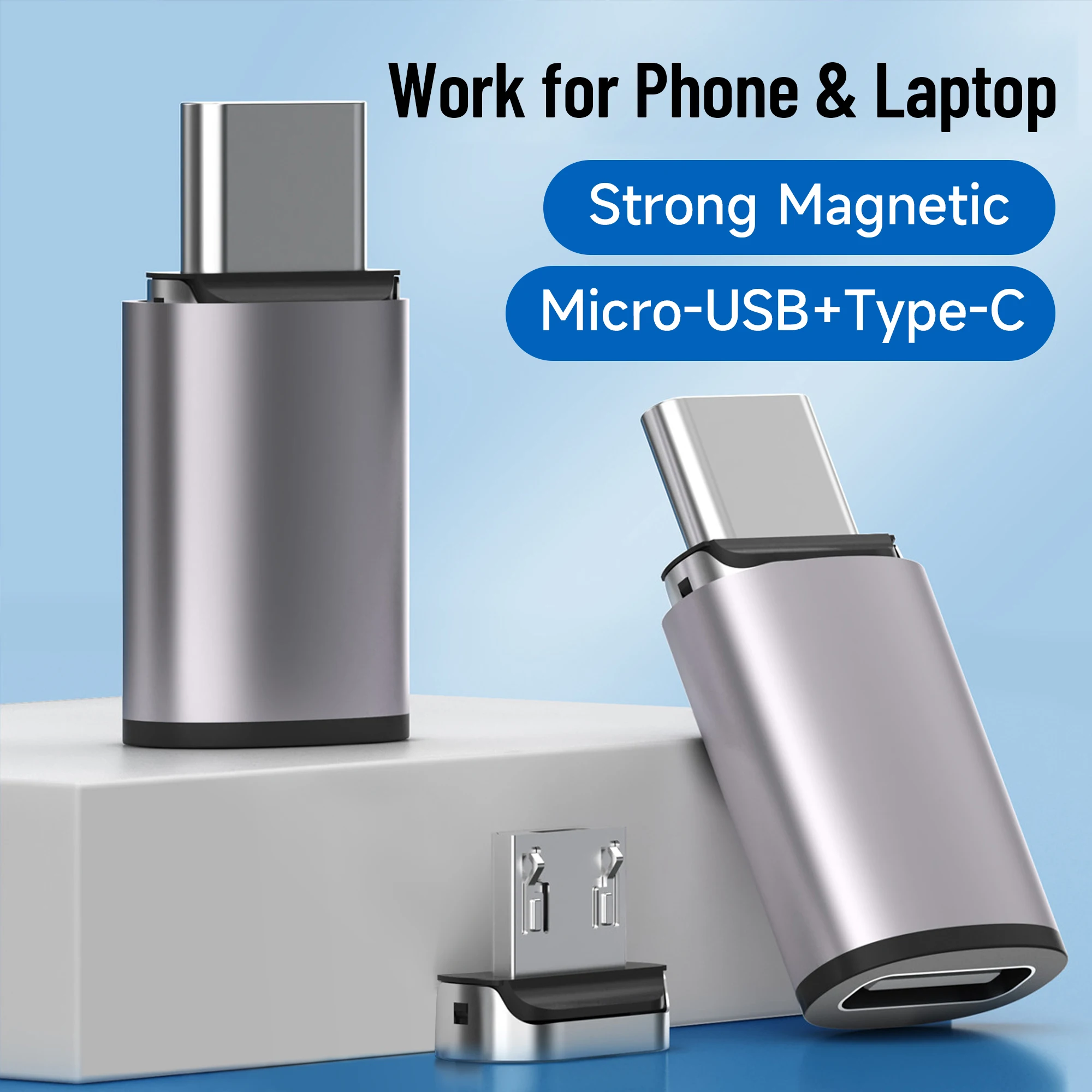 3A 2‑in‑1 Magnetic Charging Adapter Type‑C Micro‑USB Strong Magnetic Fast Charge Connector For Mobile Phone Notebook Tablet