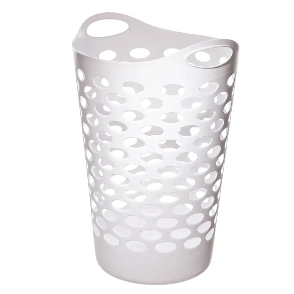 Cestos de lavanderia redondos de plástico flexíveis com alças, branco, pacote com 3
