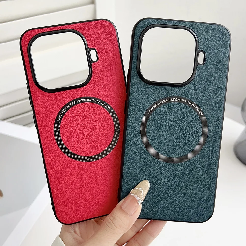 حافظة شحن لاسلكية مغناطيسية Magsafe لهاتف Xiaomi 15T Pro 15t 17 Pro Max 15 Ultra 15 14T Pro Mi أغطية جلد عادية فاخرة