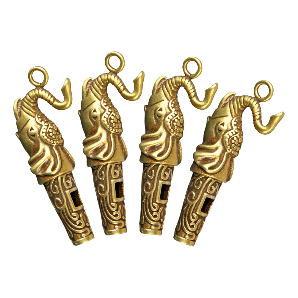 

4pcs Copper Elephant Whistle Keychain Durable Outdoor Hiking Accessory Camping Pendant Emergency Survival Gift