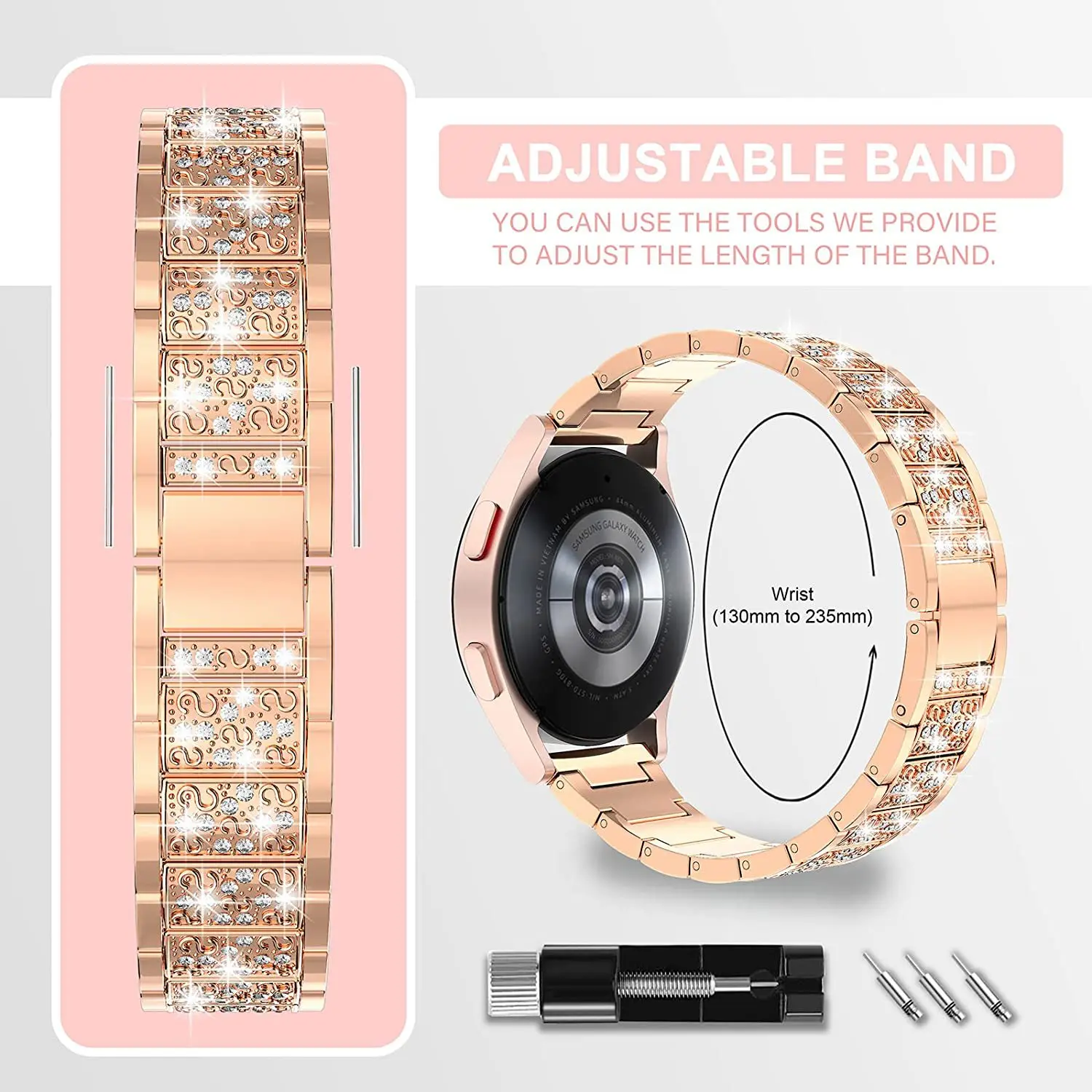 Tali Wanita Baja Tahan Karat Mewah untuk Jam Tangan Samsung Galaxy 7 5 6 FE 40 44Mm Casing PC Berlian untuk GALAXY 7 6 5 Gelang Sabuk Pergelangan Tangan