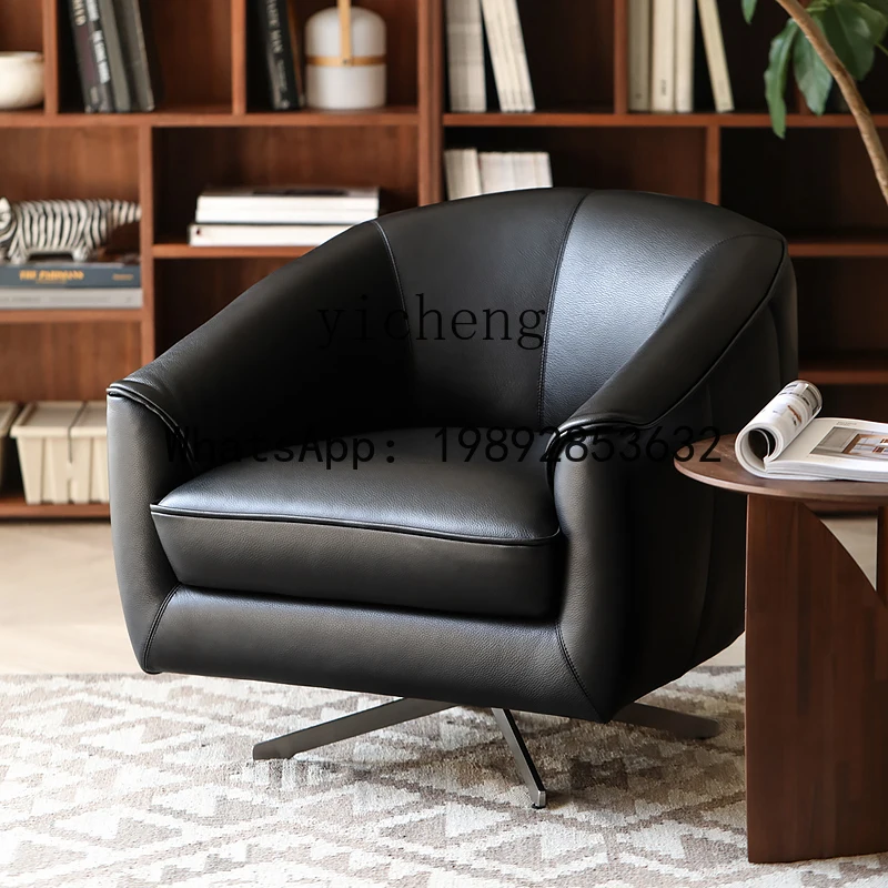 

X7 360 Degree Rotatable Full Genuine Leather Stainless Steel Single Sofa Lounge Chair